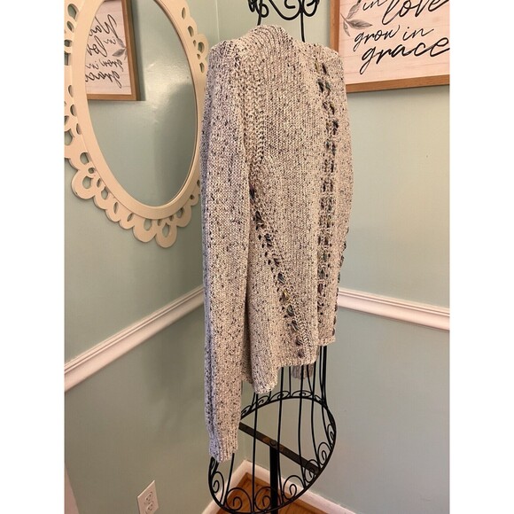 anthropologie Knitted And Knotted Sweater Cable Knit Front Zip M Gray Blend - Picture 4 of 8